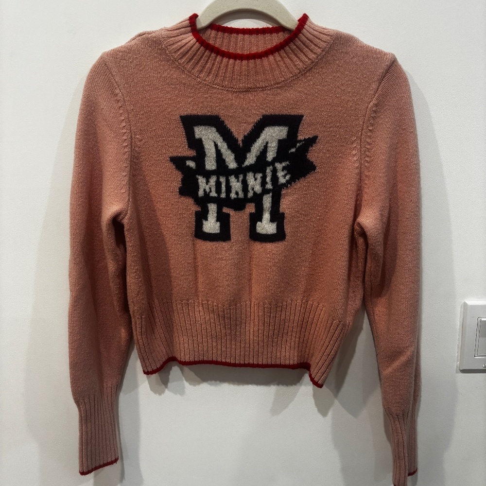 Disney Peach Pink Minnie 'M' Crewneck Sweater with Black & White Logo